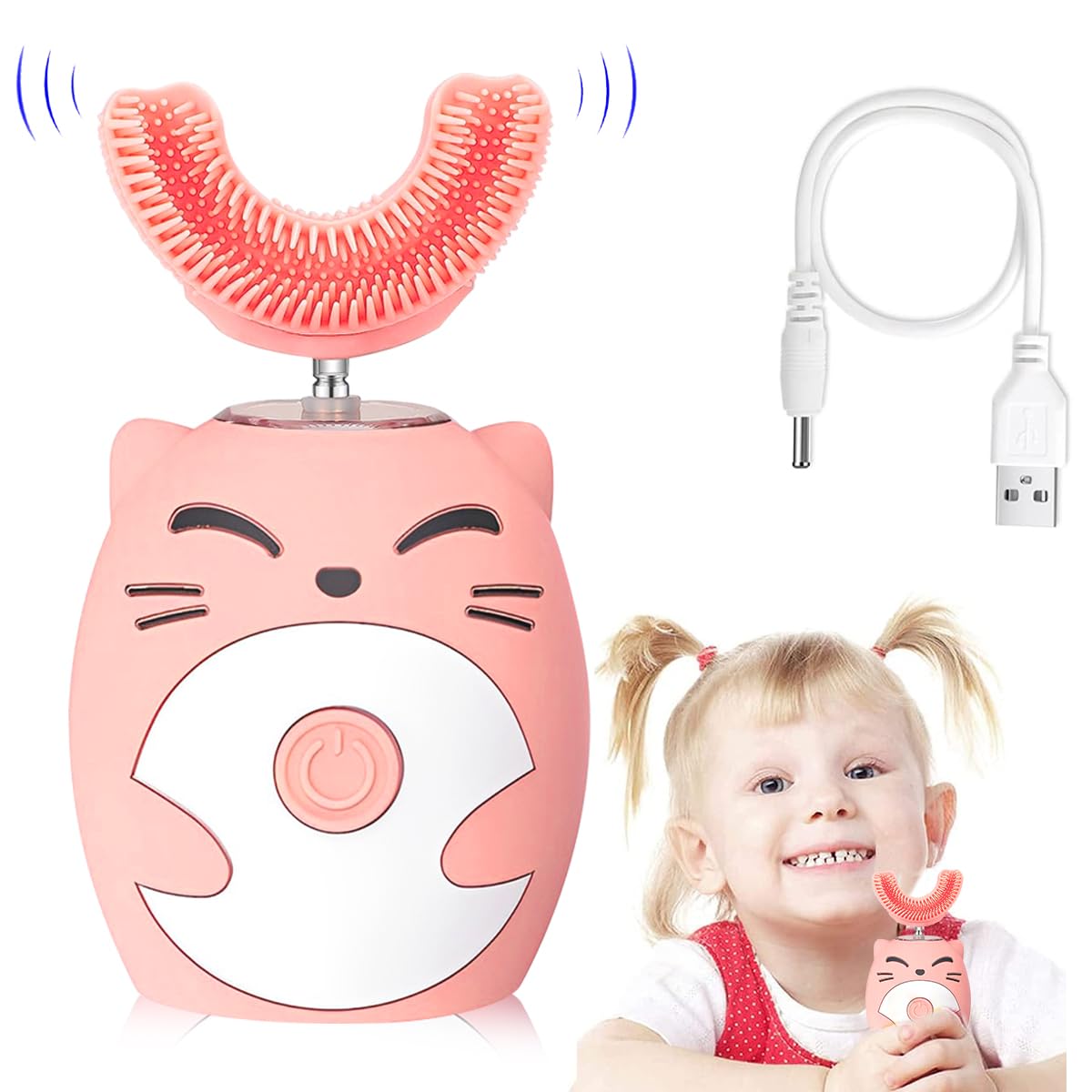 HANNEA Toothbrush For Kids, Electric U Shaped Ultrasonic Brush Tooth, Chargeable automatic Tooth Brush With 3 Cleaning Modes IPX7 Waterproof USB Rechargeable Toothbrush (Ages 3-7) HANNEA Toothbrush For Kids, Electric U Shaped Ultrasonic Brush Tooth, Chargeable automatic Tooth Brush With 3 Cleaning Modes IPX7 Waterproof USB Rechargeable Toothbrush (Ages 3-7)